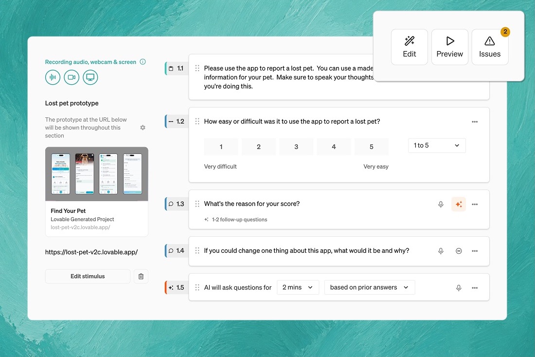 Draft a product testing project in Voicepanel